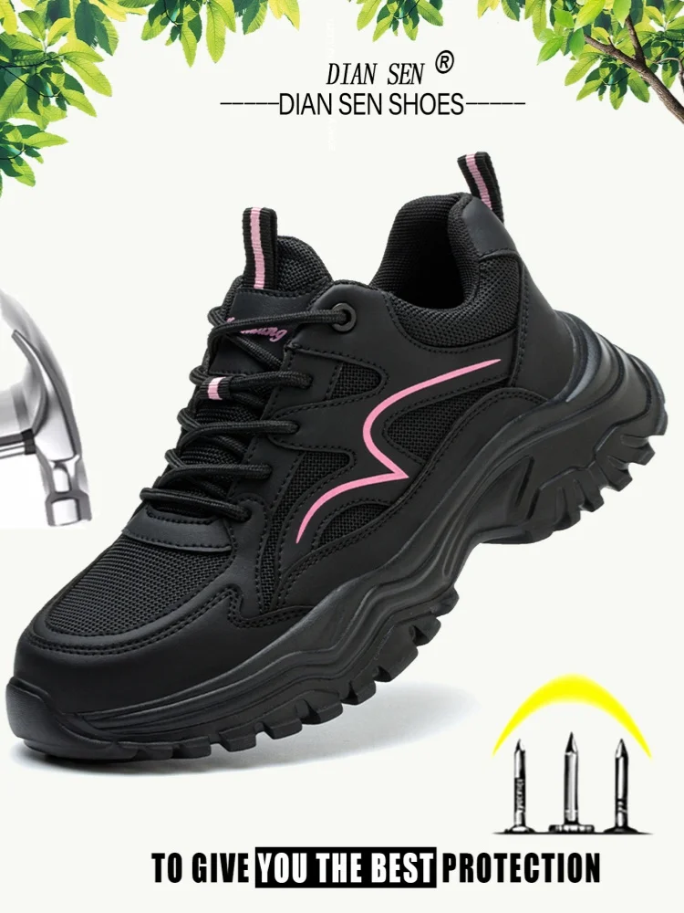 Chaussures de sécurité pour femmes, baskets de travail, chaussures structurées, chaussures de protection pneumatiques, bottes de travail à bout en acier, chaussures à plateforme