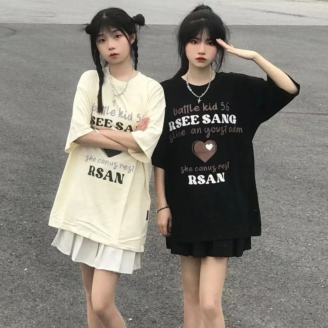 Short Sleeve T-Shirts Womens Oversized Baggy Loose Fit Chic Harajuku Comfortable Cotton Retro Casual Vintage Korean Tops