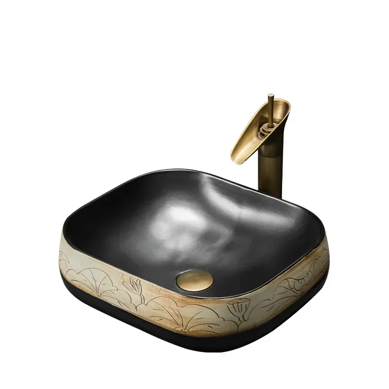 

Chinese Retro Style Table Basin Freehand Carving Art Wash Basin Creative Bathroom Home Washbasin Single-Sided Basin
