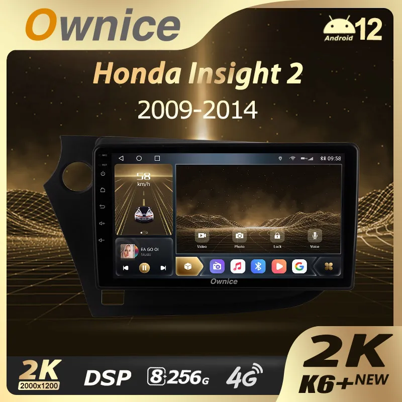 Ownice K6+ 2K for Honda Insight 2 LHD RHD 2009 - 2014 Car Radio Multimedia Video Player Navigation Stereo GPS Android 14 No 2din