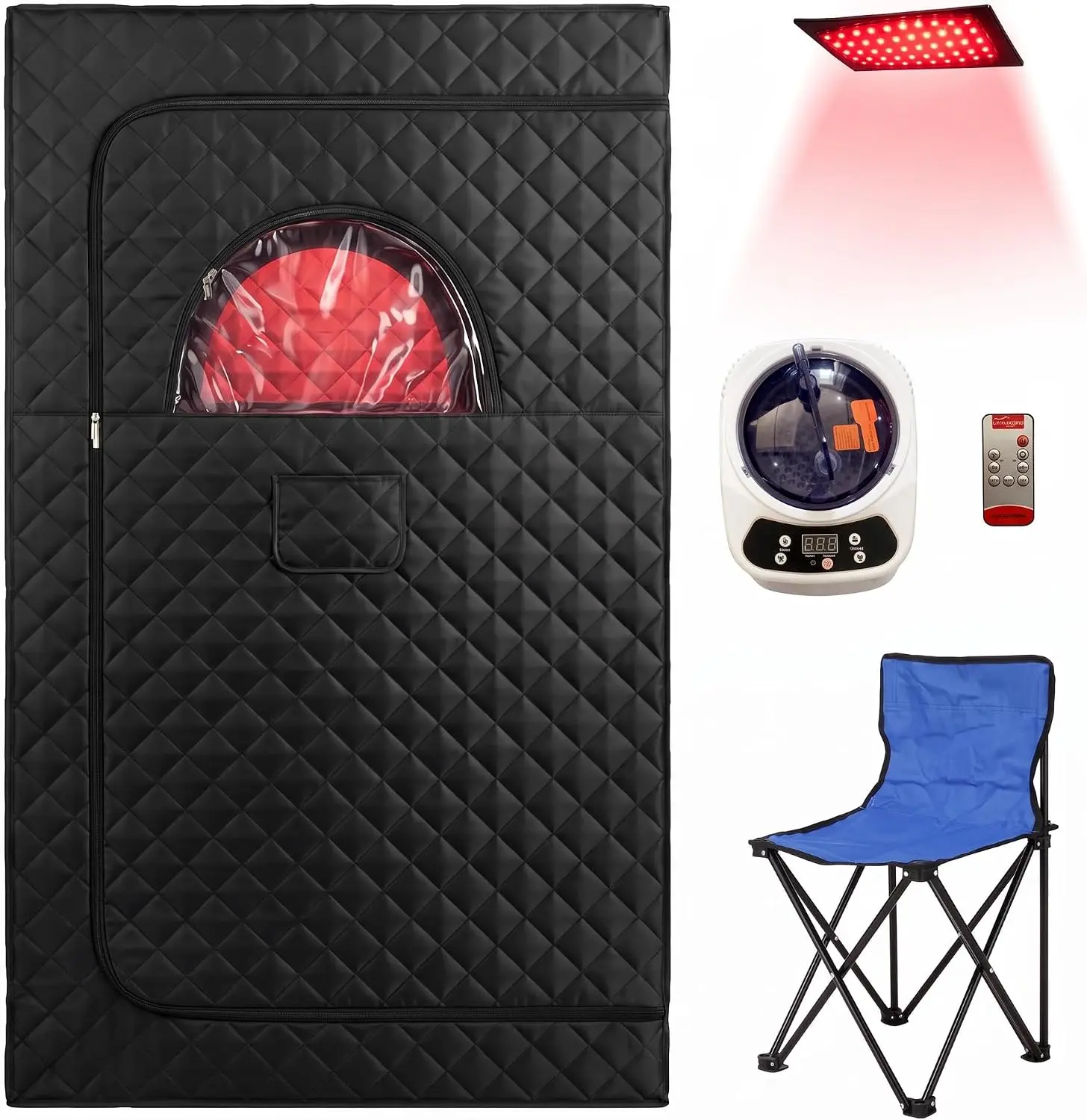 Portable Dry Sauna Box for Home Personal Hot Air Sauna Tent with Red Light Lamp, Foldable Full Body Spa Kit with Chair & Remote for Athletes Workout Recovery Relaxation