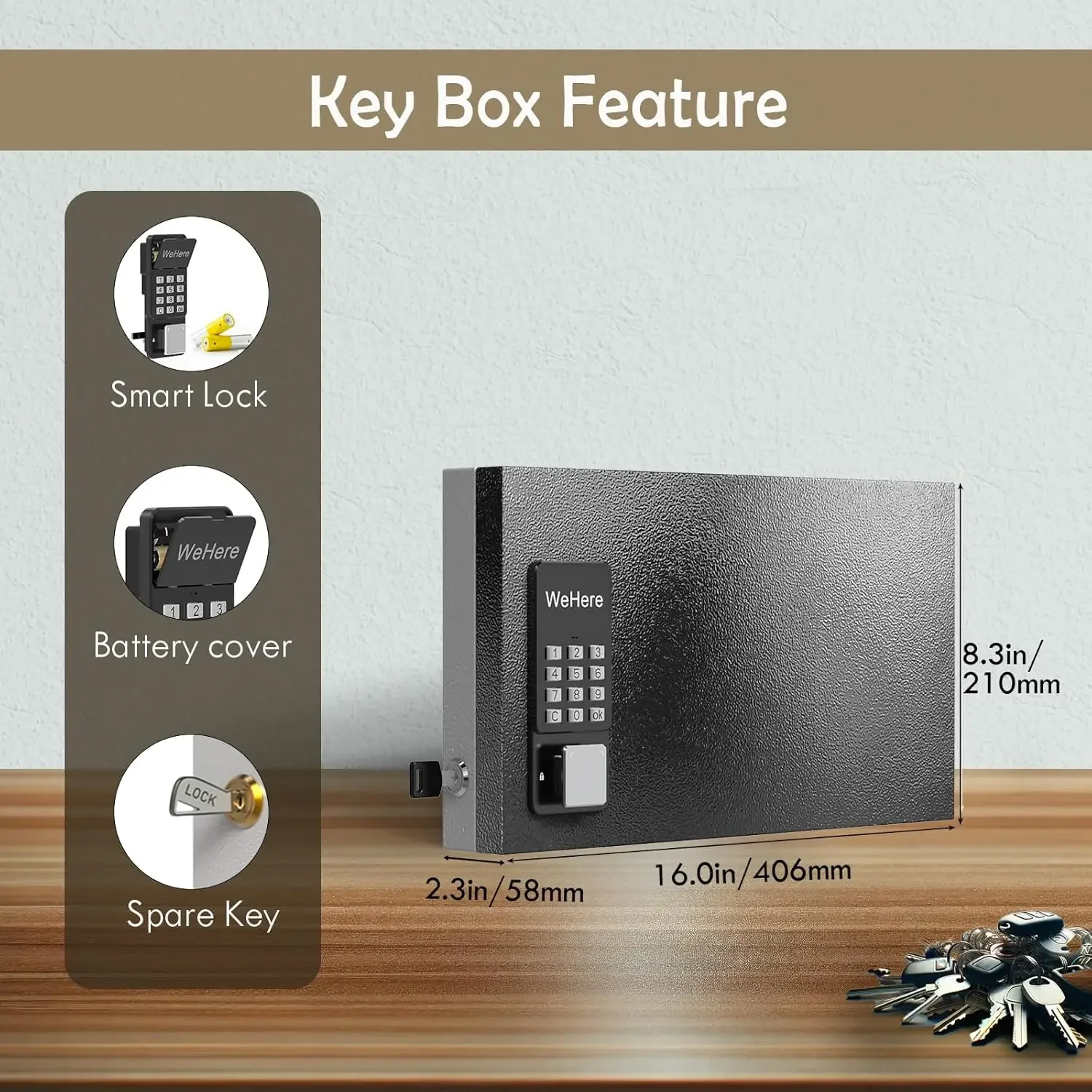 WeHere 24 Key Safe Box Wall Mount, APP Bluetooth/One Time Password Share/Wi-Fi Remote/Fixed Code/Key Unlock, Smart Key Cabinet