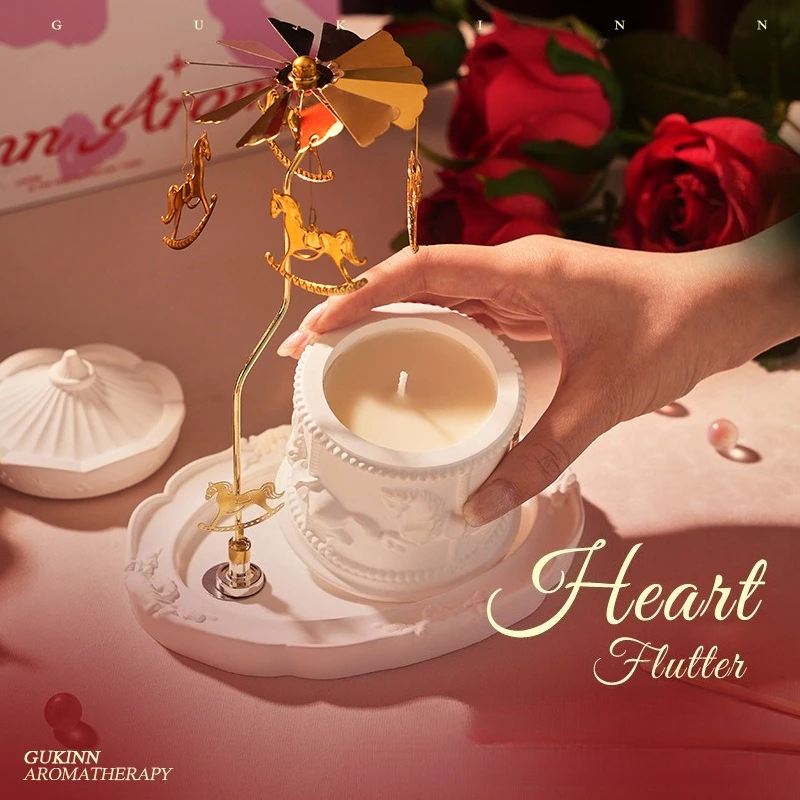 ロマンチックなアロマセラピーキャンドルギフトセット、高級ホームデコレーション、香りのするディフューザーストーン、カルーセルアロマオーナメントデコレーションアクセサリー