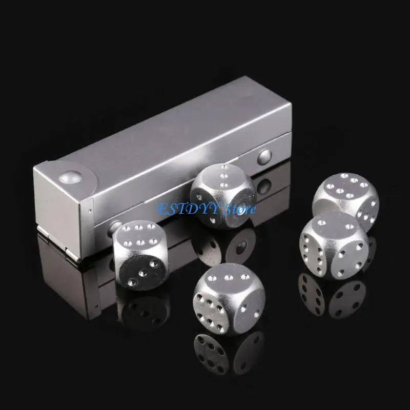 

G6DE 5Pcs Engraving Digital Dots Aluminium Alloy Party Game Dices with for