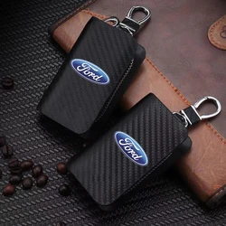 Carbon Filber Car Key Case Keys Full Cover Leather Protection Shell Bag for Fords Fiesta Kuga Mondeo Fusion Taurus Accessories