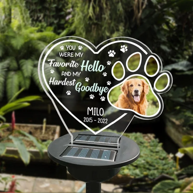 Lâmpada 3d personalizada para animais de estimação, base de luz solar, foto personalizada, luzes noturnas, presentes para perda de cachorro, cemitério, presentes memorial, jardim