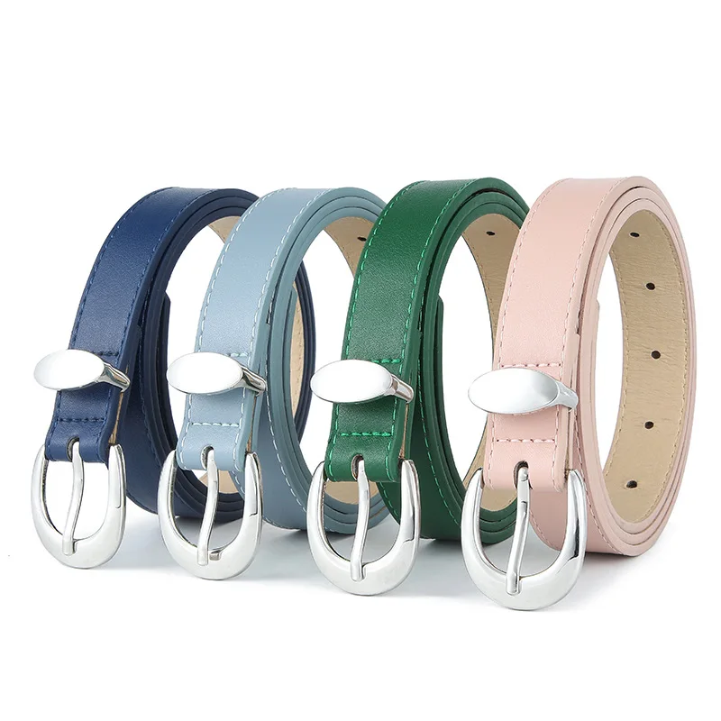 Fashion Women PU Leather Belts High Quality Silver Buckle Versatile Waistband Lady High-class Feeling Matching Dress Jeans Belts