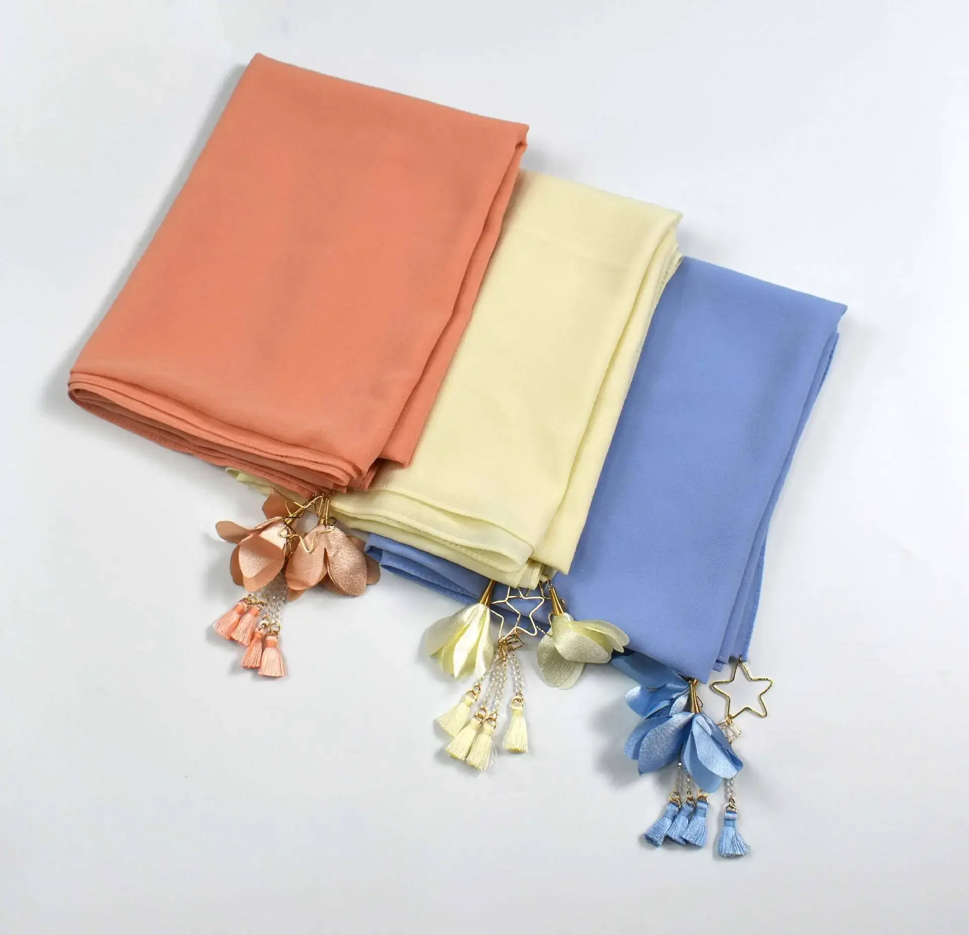 

Fashion Women Flower Tassel Chiffon Long Scarf Muslim Hijab Turban Headwear Solid Color Headscarf Shawls Scarves Wrap Headband