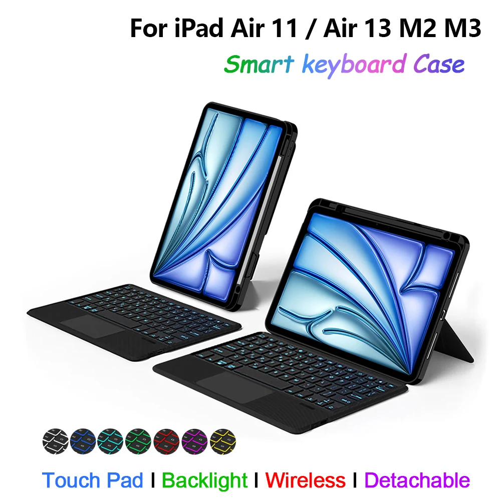 Smart Magic Keyboard For iPad Air 13 Inch M4 M3 M2 Case For iPad Air 11 Inch Touch Pad Backlight Keyboard Cover English Arabic