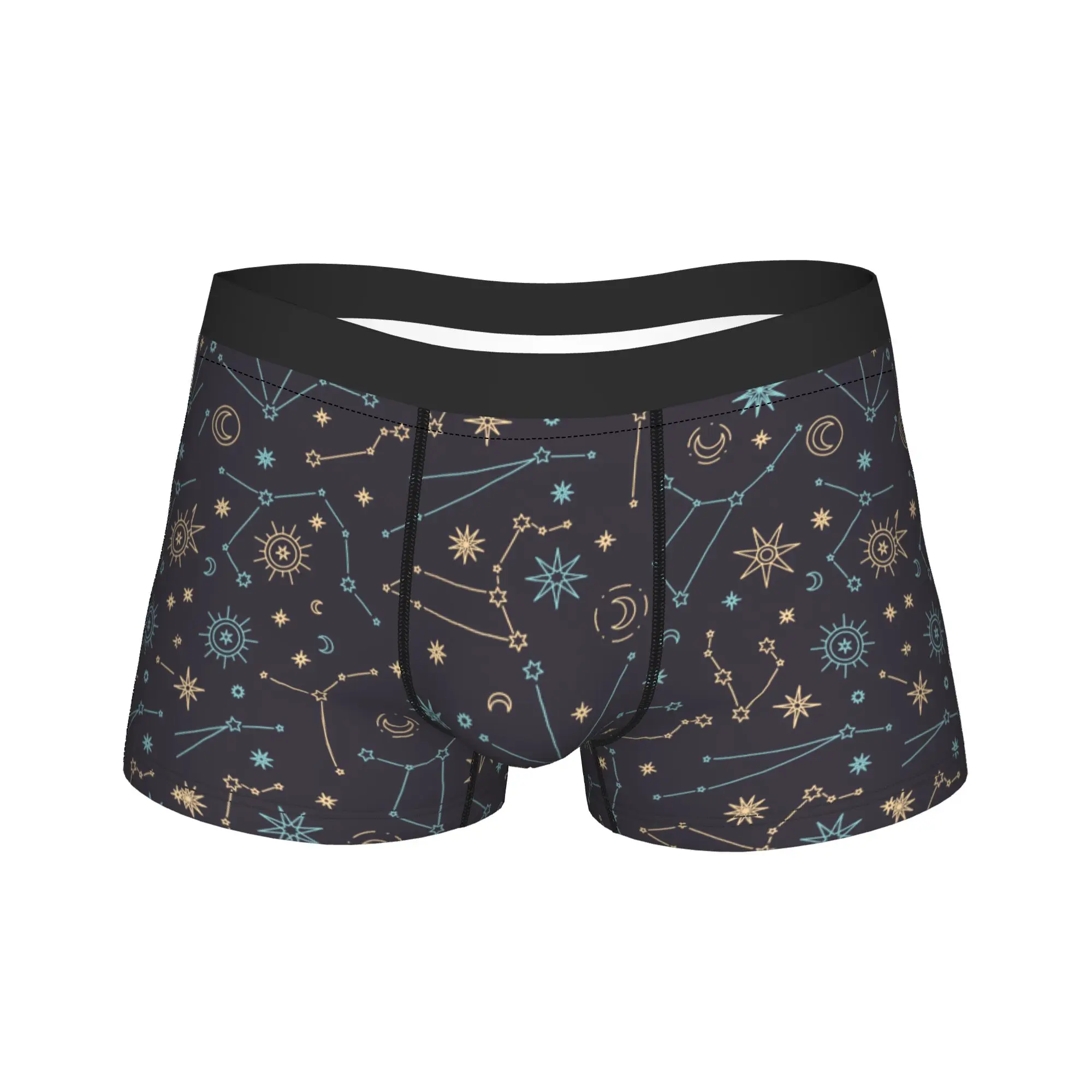 Men Galaxy Space Planets Pattern Long Underwear  Funny Boxer Briefs Shorts Panties Male Mid Waist Underpants M-XXL