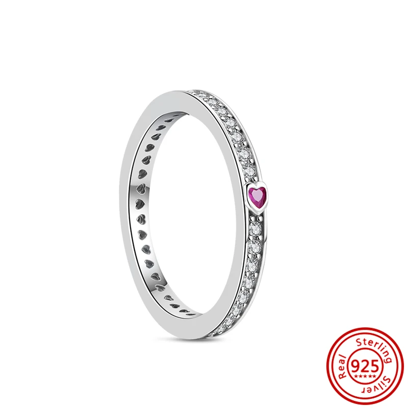 Bagues Pantaro en argent regardé 925 pour femmes, bijoux de fiançailles authentiques, rouge radieux, rose, coeur d\'amour, cadeau de fête des