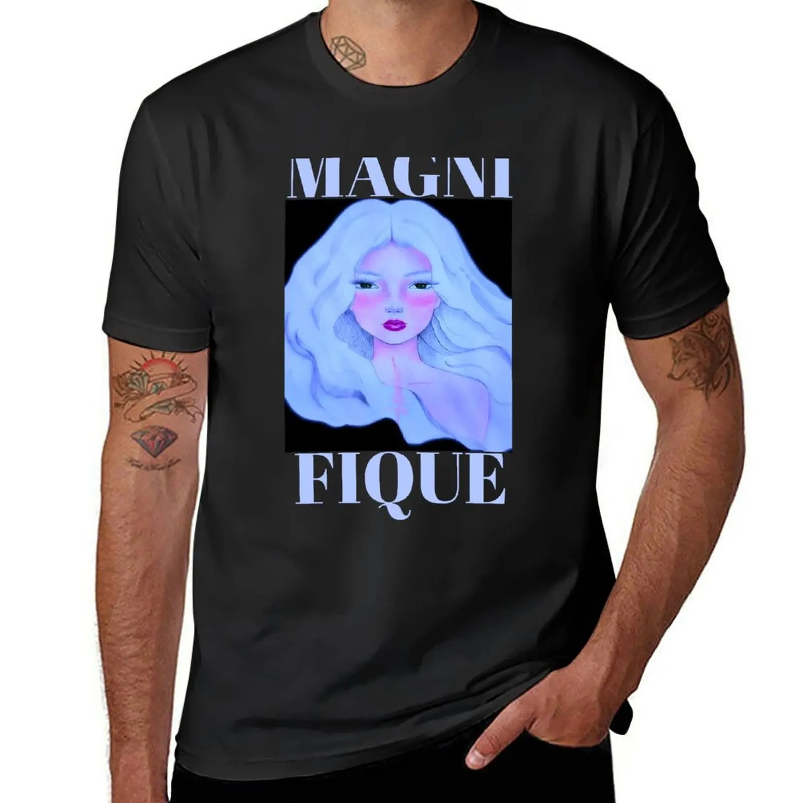 New MAGNIFIQUE - beautiful new portrait art by CoolCleverCute (blue) T-Shirt kawaii clothes sweat shirts Men's t-shirts