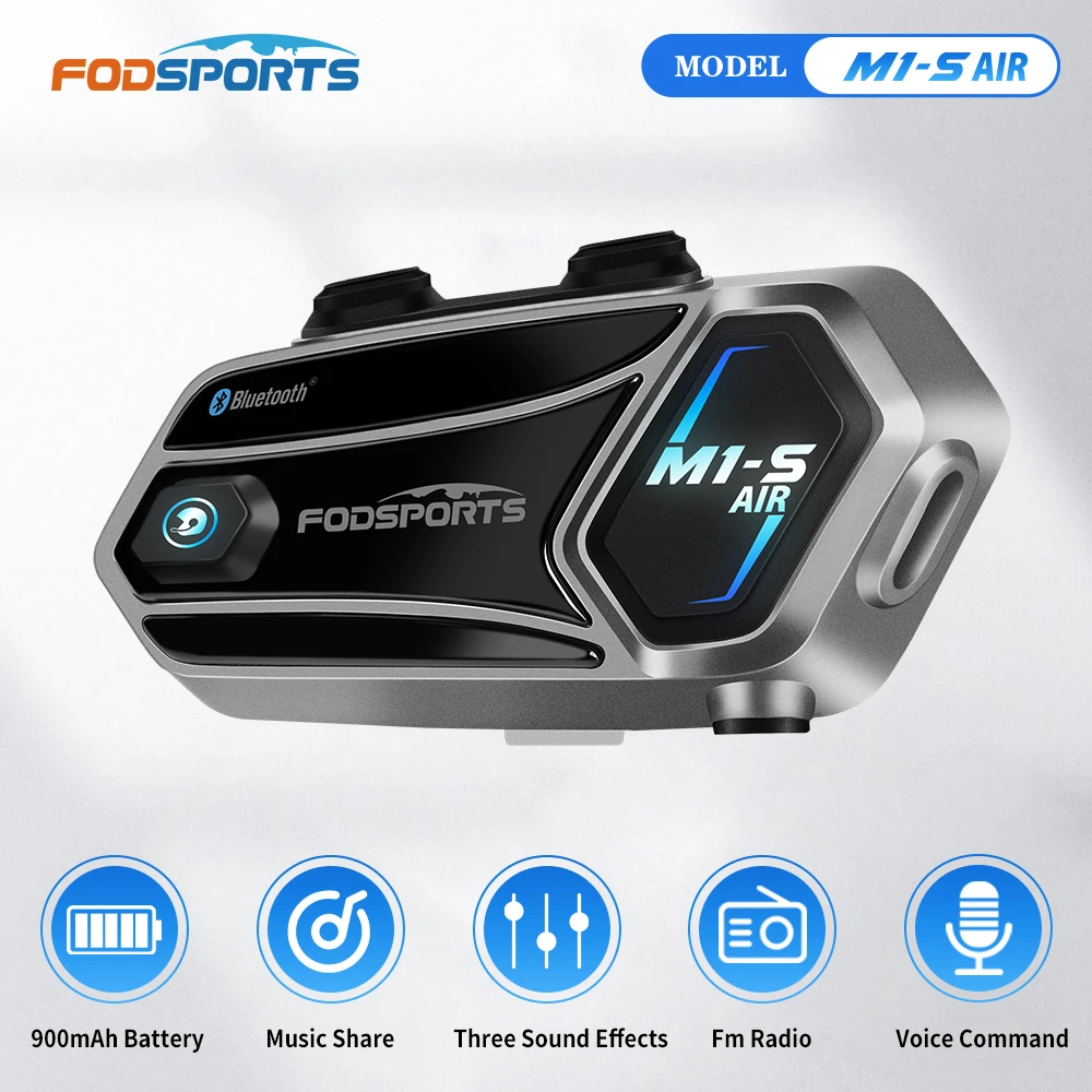 Fodsports M1-S AIR Motorcycle Intercom Helmet Bluetooth Headset ,BT 5.0 Interphone,FM Radio, 3 Sound Effects,Music Share,Type-C