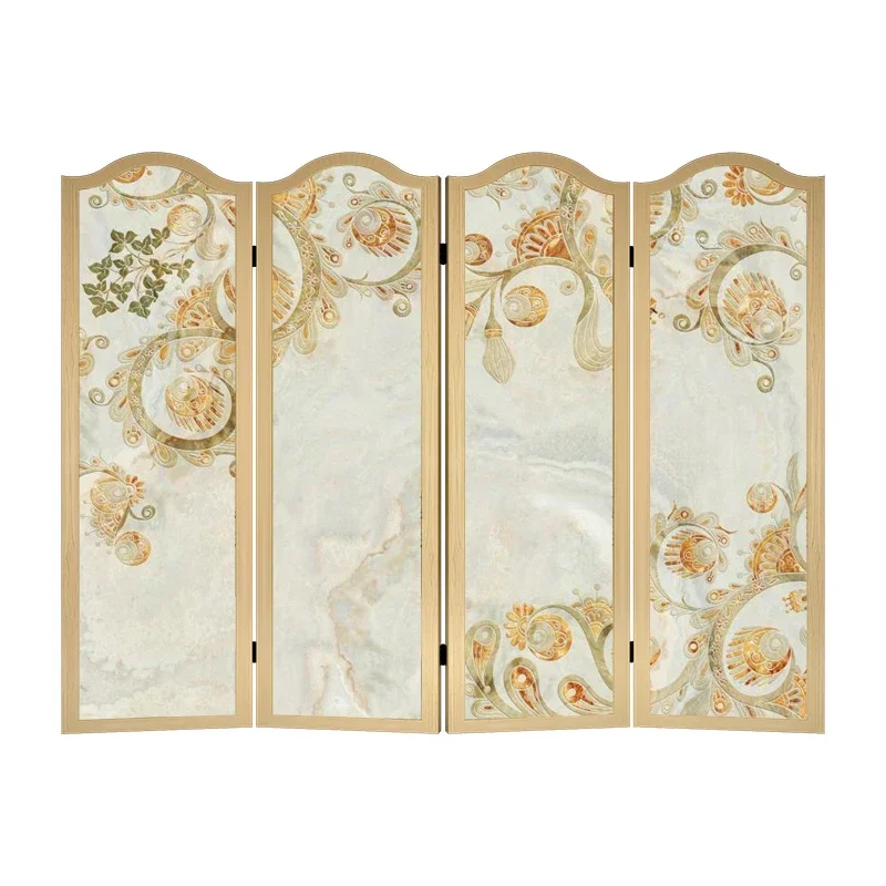 European American folding movable screen partition living room entrance hotel lobby shading solid wood folding screen flowers