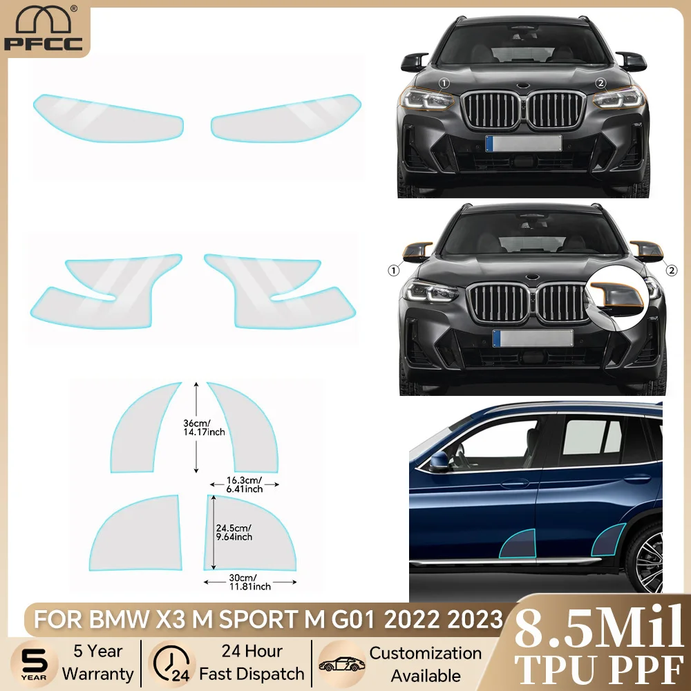 

Для BMW X3 M SPORT M G01 2022 2023, предварительно вырезанный PPF прозрачный бюстгальтер, автомобильная фара, задний вид, защитная пленка из ТПУ, устойчивая к царапинам