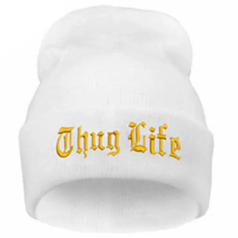 New THUG LIFE Black Letter Beanie Unisex Fashion Hip Hop Mens Beanies Knitted Caps for Women Skullies Gorros Bonnets Hat