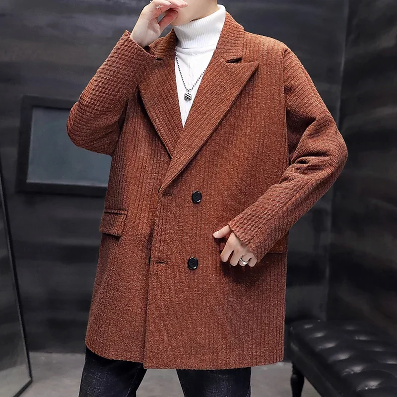 High Quality Blazer Men's Thickened Knit Sweater Business Casual Simple Elegant Fashion Gentleman Slim Suit Windbreaker Jacket