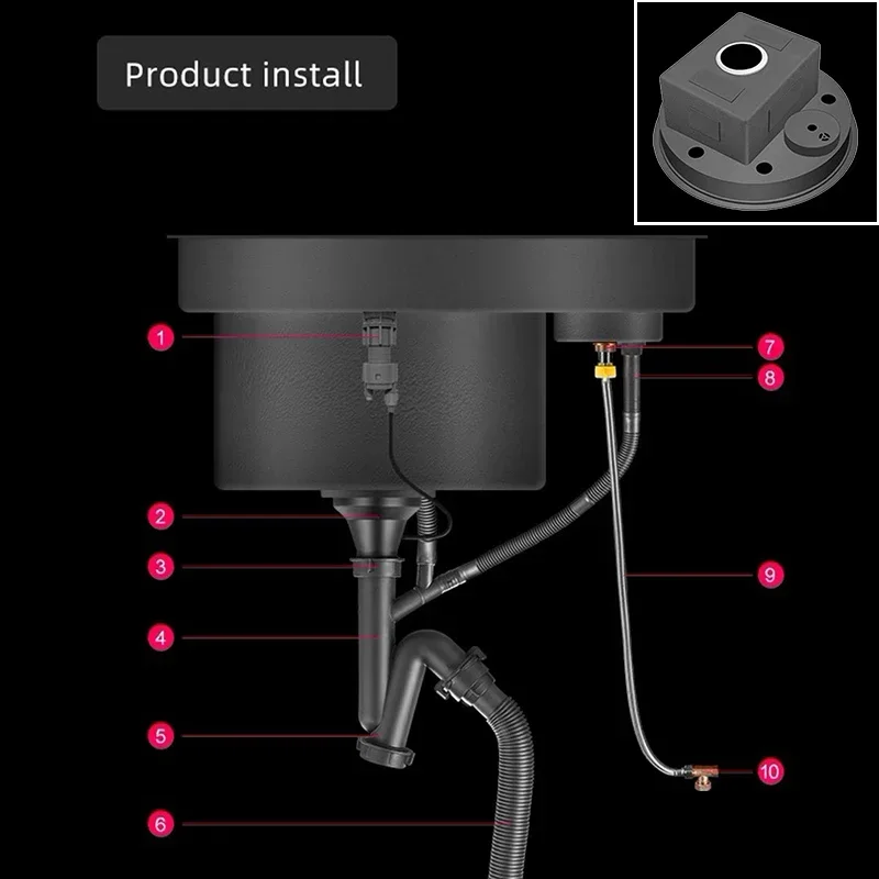 ASRAS Nanometer Hidden Circular Mini Kitchen Island Sink 304 Stainless Steel 4mm Thickness Handmade Sinks Cup Rinser Sinks