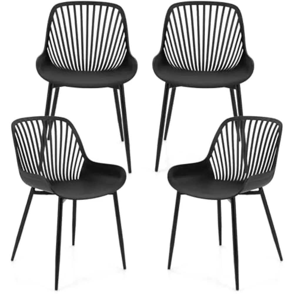 

Black Dining Chairs Set of 4, Modern Kitchen Chairs w/Metal Legs, Cutout Backrest, Curved Seat, Armless Accent Chairs