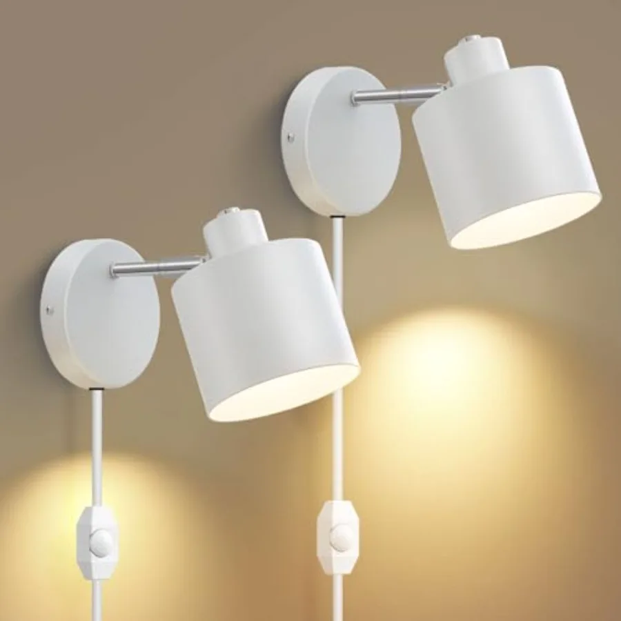 

Plug in Sconce Set of Two, 350° Adjustable Dimmable Wall Light, Modern Wall Lamps for Living Room Bedroom Hallway, Kitchen Bulb