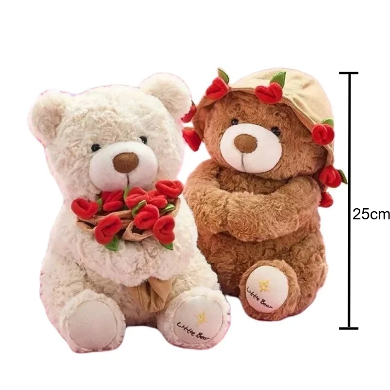 Orsetto di peluche Kawaii con rose Peluche Orso morbido Bambola di pezza Regalo romantico per l'amante Decorazioni per la casa Regali di San Valentino per ragazze