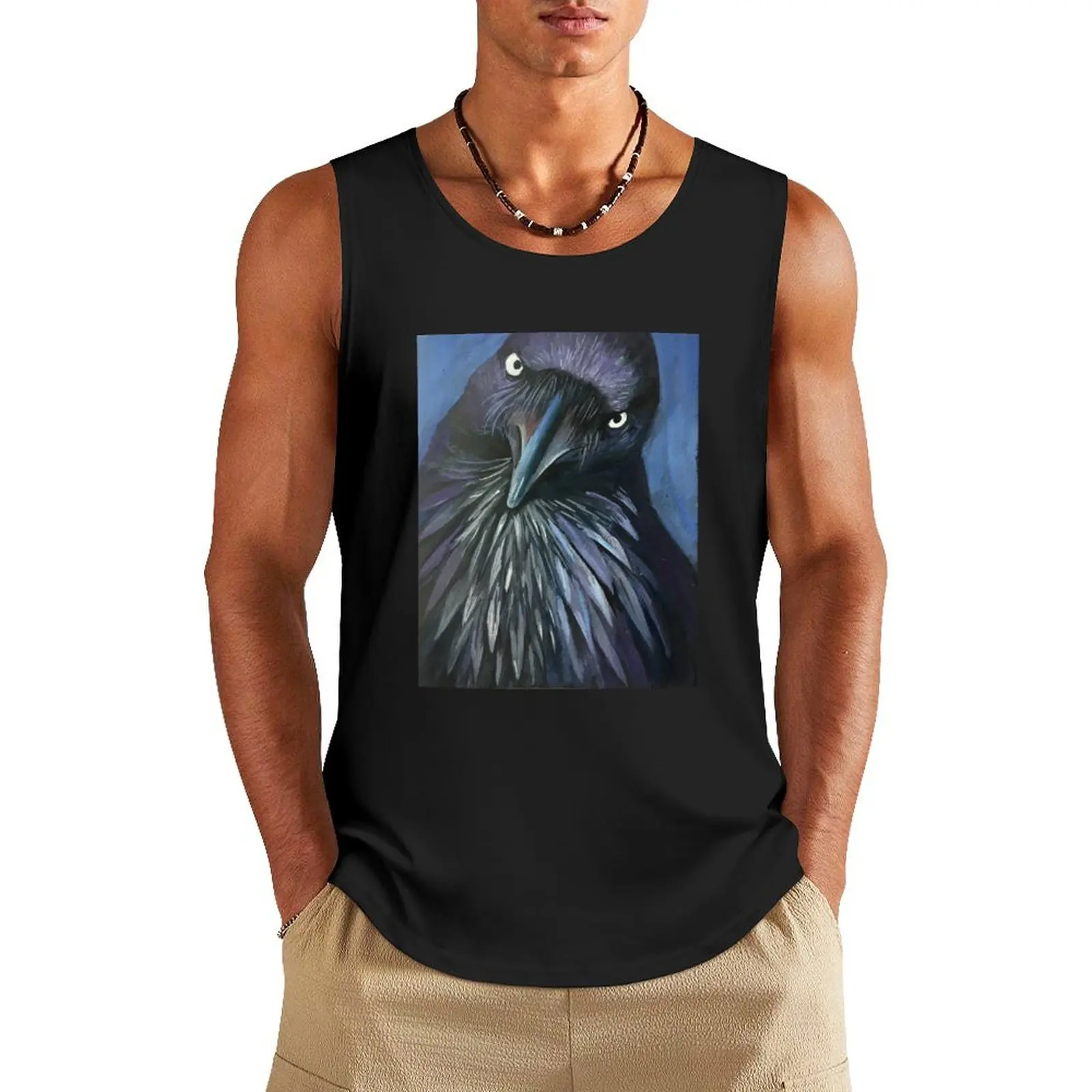 Perched and sat, and nothing more, the Raven. Cooped up bird telling you to stay home!! Tank Top gym Vests Men's gym t-shirts