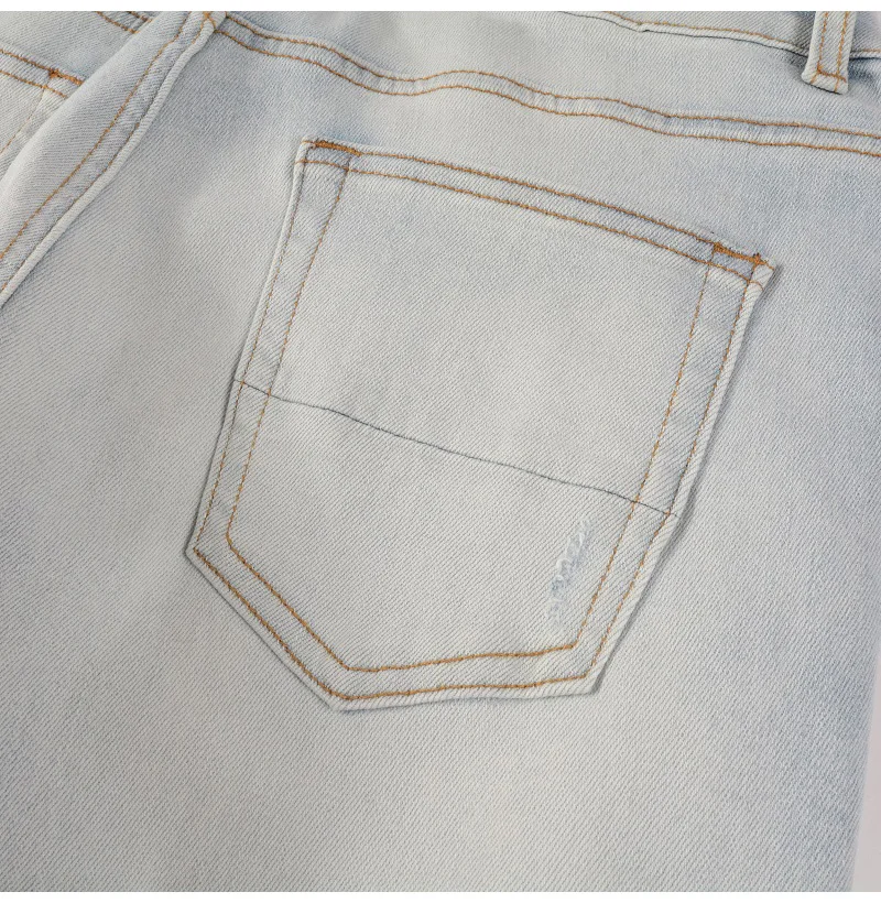 Herren Hellblaue Biker-Jeans mit Rissen, Falten und Patchwork-Design, Stretch-Denim-Hose, Streetwear, Löcher, Zerrissene Skinny-Hose – Detail 13