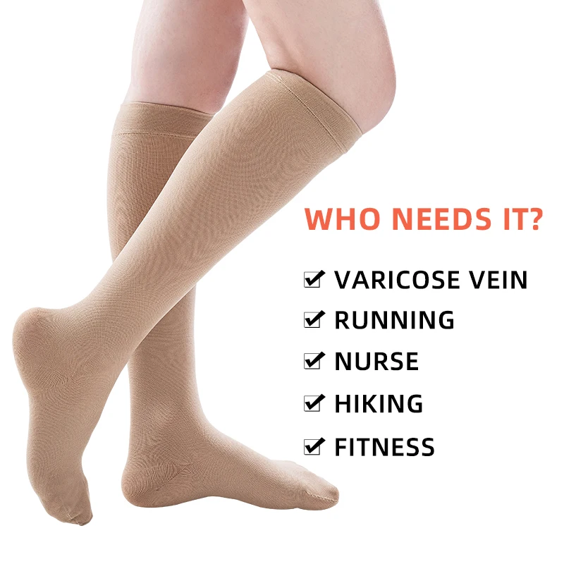 30-40 mmHg Compression Calf Sleeves a Pair of Medical Elastic 3 Level Pressure Wraps Women's Sports Volleyball Running Socks