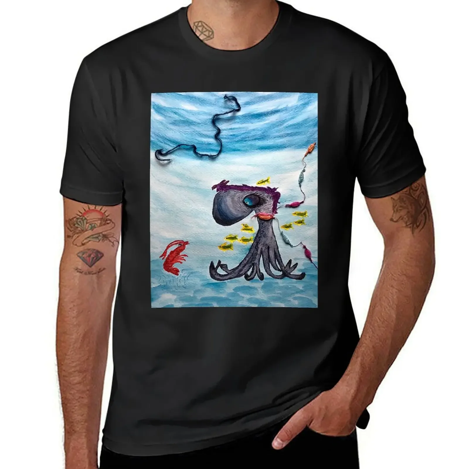 Ocean Friends: Octavia the Octopus and Shelley the Shrimp (1 of 3) T-Shirt man clothes Aesthetic clothing black t shirts for men