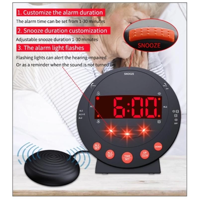 Super Loud Alarm Clock with Bed Shaker 5