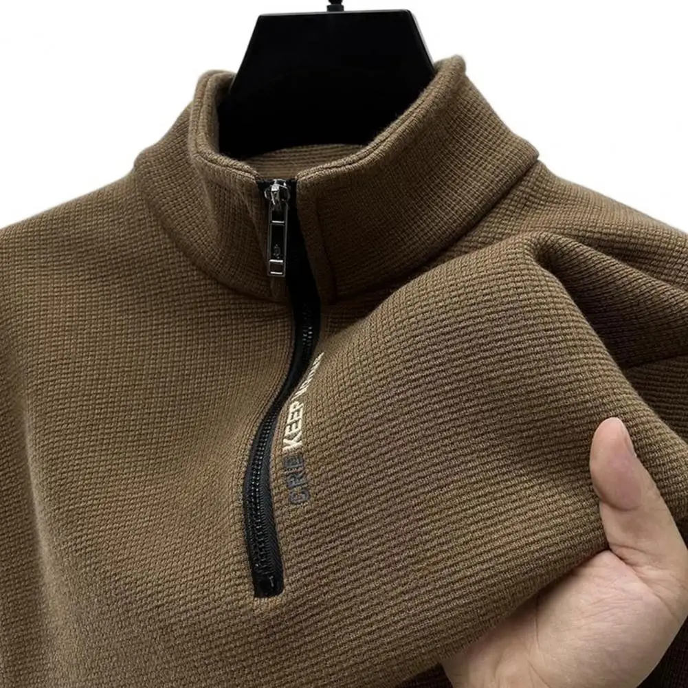 Half Zip Sweatshirt Men's Fall Winter Zipper Stand Collar Sweatshirt Thick Warm Pullover Knitted Sweater Men Winter Fleece