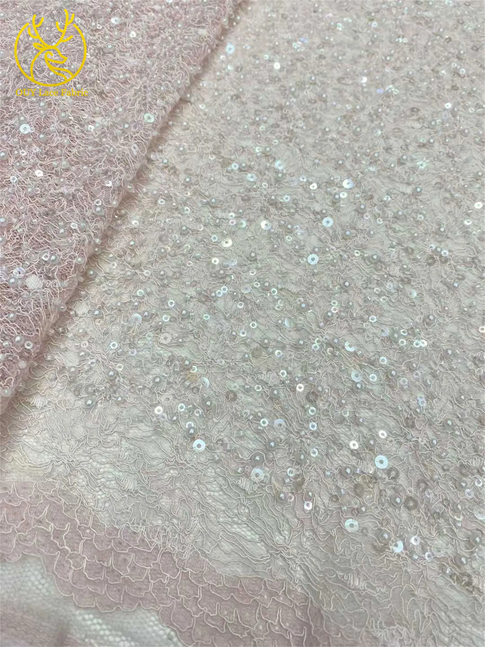 卸売 パープル エレガント アフリカ ビーズレース生地 2025 フランス製 スパンコール メッシュレース生地 レディース ディナードレス素材 裁縫用 5ヤード