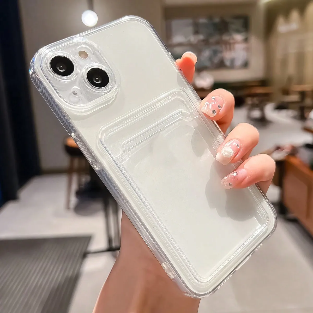 Transparent Anti Drop Insert Card Soft Case for iPhone 15 14 Plus 13 12 11 Pro Max Protective Plain Lens Shockproof Back Cover