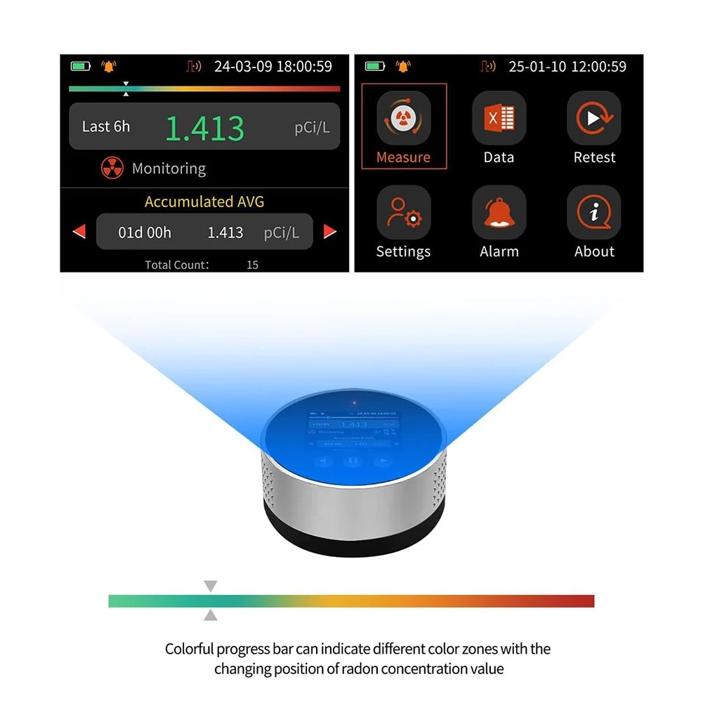 A68Z Portable Radon Detector Alpha Spectrometry Detector With LCD Color Display For Home Basement, Pci/L