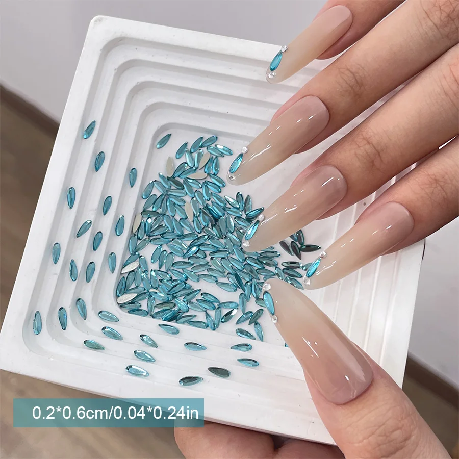 50-100pcs Lake Blue Nail Art Rhinestones Glitter ขนาดผสม 3D แก้วคริสตัลเงาเล็บเพชรสําหรับ DIY ตกแต่งเล็บ