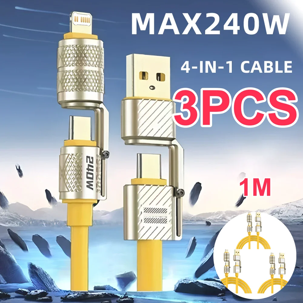 1/3PCS 4-in-1 240W Fast Charging Data Cable Type-C To Type-C For iPhone 17 USB C Zinc Alloy Cable For iPhone Samsung Huawei