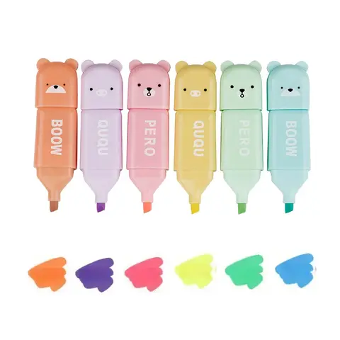 6 delar söta björnformade överstrykningspennor – livfulla pastellfärger, mjuk spets och ögonvänliga för studenter, kontorsbruk 8 best sales mini-överstrykningspennor - №1