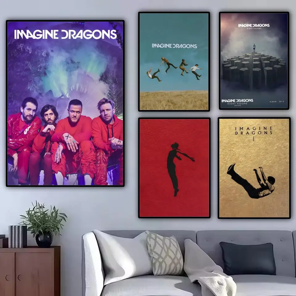 Banda de rock imagine d-dragons ossos pintura caligrafia cartaz da lona: vinco livre impermeável durável todo o espaço decoração da parede