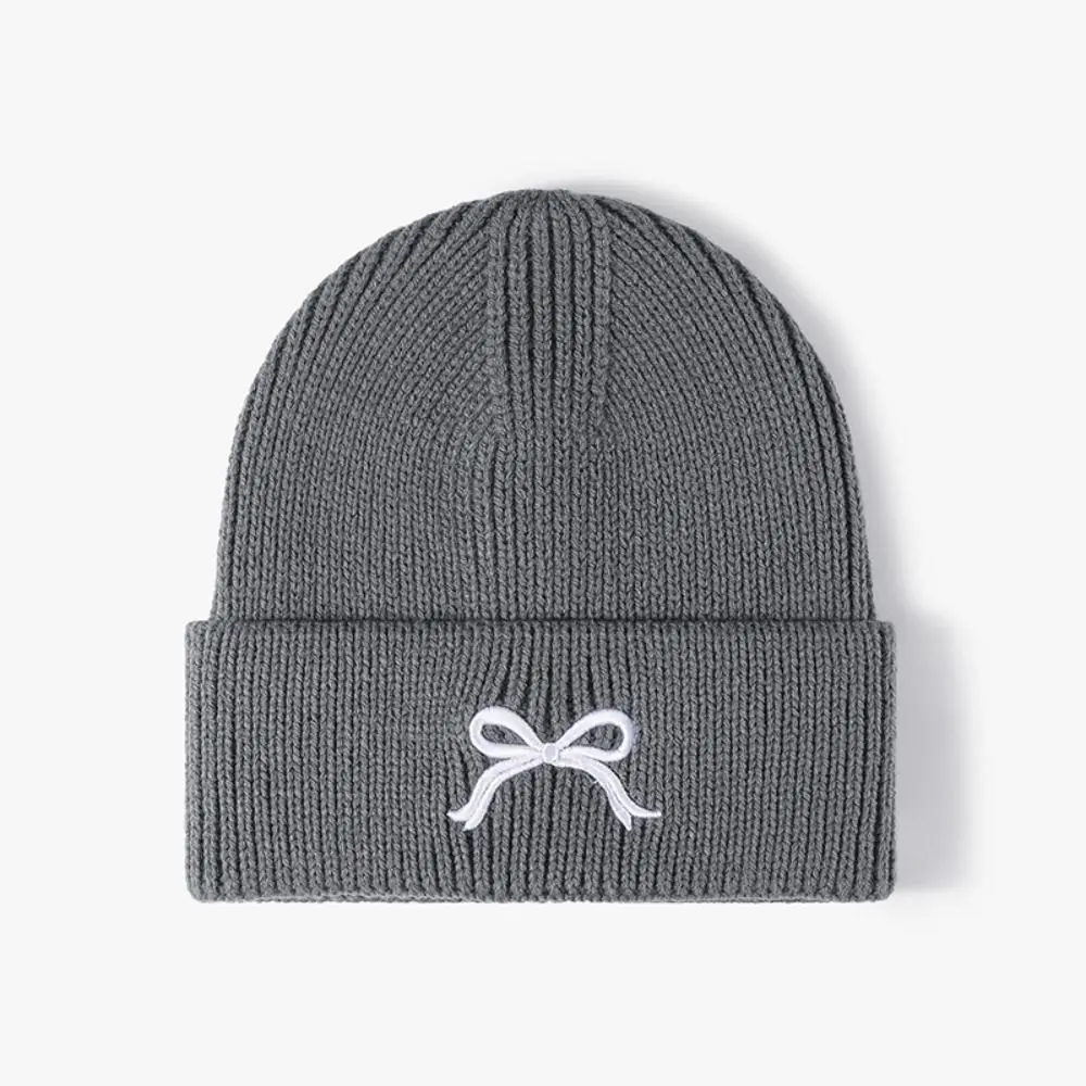 

New Design Girls Bow Knitted Hat Korean Style Soft Warm Y2K Beanie Hats Streetwear Casual Bow Embroidery Knitted Hat Lady
