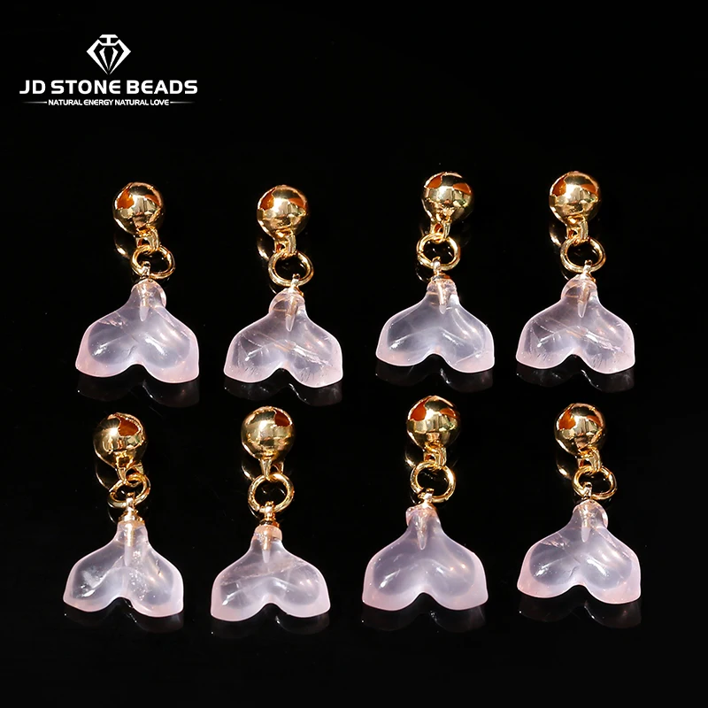 1 Pc Natural Pink Quartz Carved Fishtail Shape Copper Buckle Pendant For Jewelry Making Diy Necklace Bracelet Accessory Findings