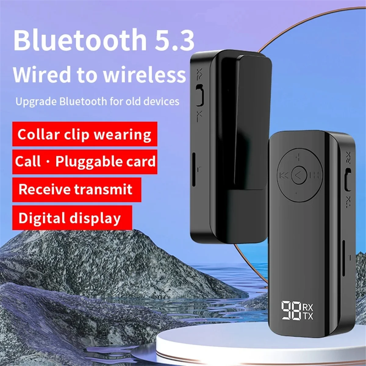 Bluetooth5.3 Transmitter Receiver 3.5mm AUX Wireless Adapter Stereo for Earphones TV PC Car Speaker with Digital Display