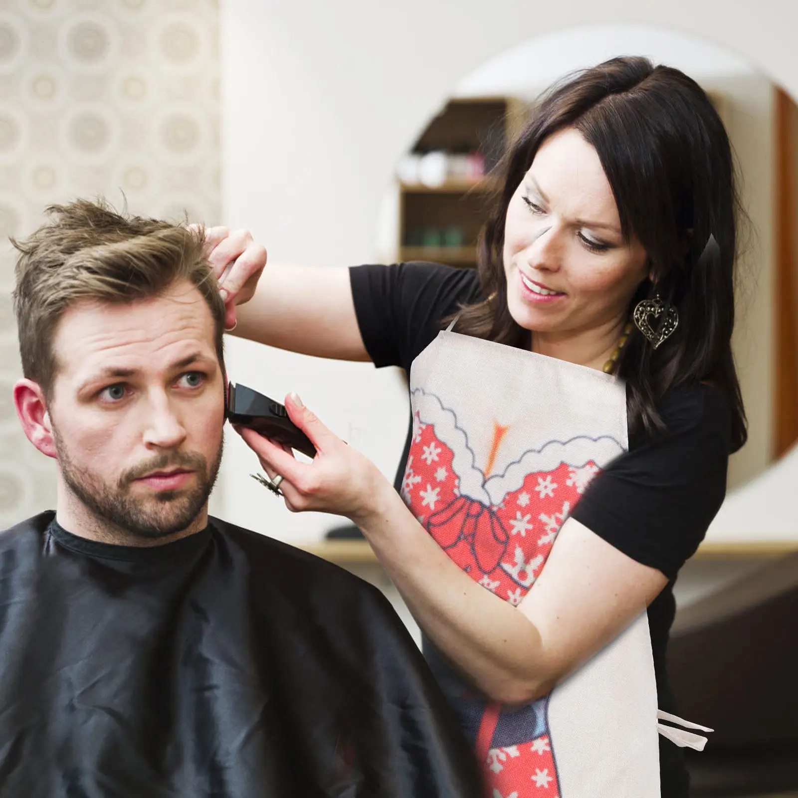 

2 шт. хлопково-льняные фартуки из полиэстера для парикмахерских, с рождественским дизайном, для стрижки волос, легкие, модные, для салонов красоты