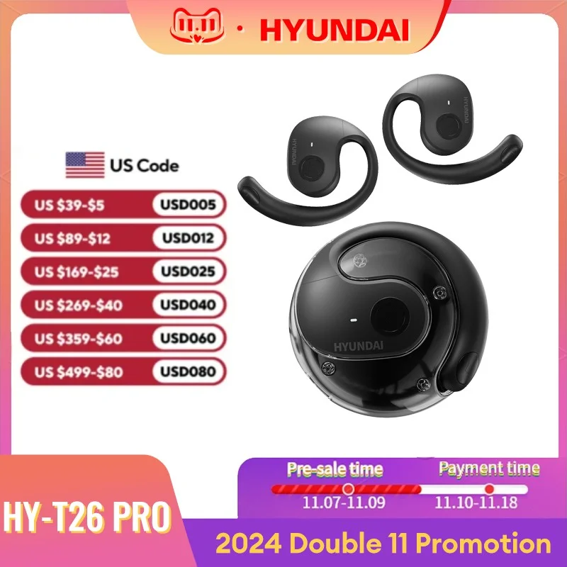 Choice HYUNDAI HY-T26 Pro Wireless Bluetooth 5.4 Earphones Ultra Hardware HIFI Sound quality Headphones 24h Long Battery Life