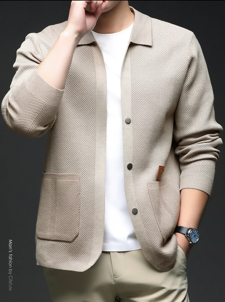 Pierre Cardin Cardigan lavorato a maglia a maniche lunghe autunno 2025 da uomo Capispalla versatile alla moda con mantella