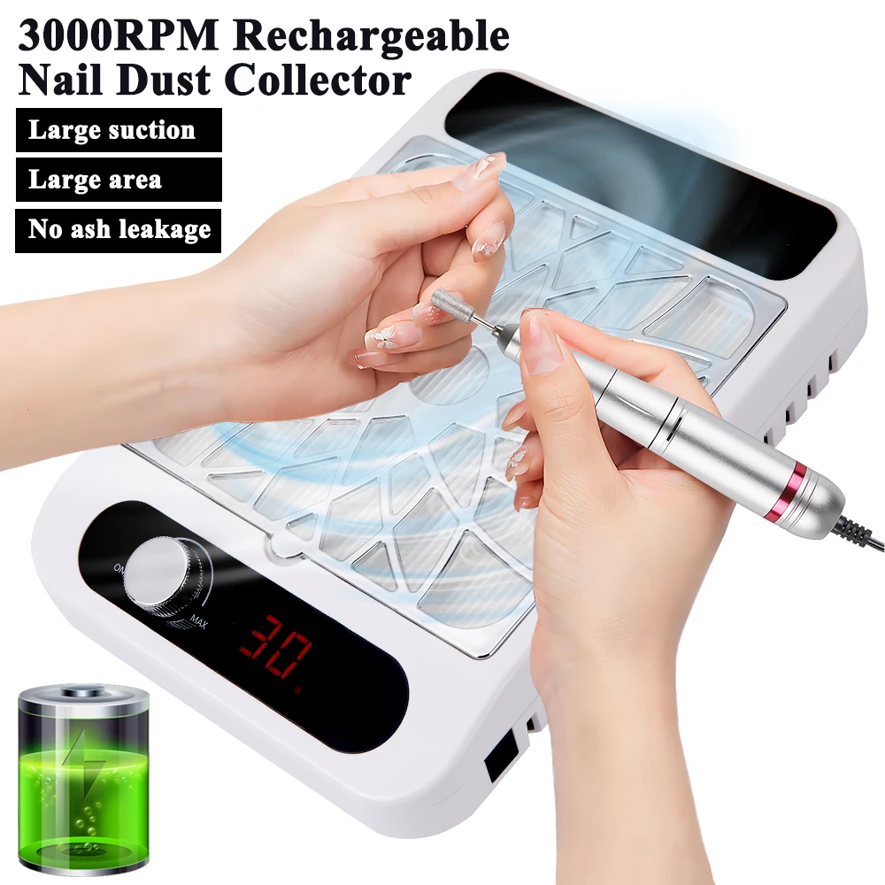 

3000RPM Rechargeable Nail Dust Collector Adjustable Suction Nail Dust Extractor Manicure Fan Vacuum Cleaner for Salon Use