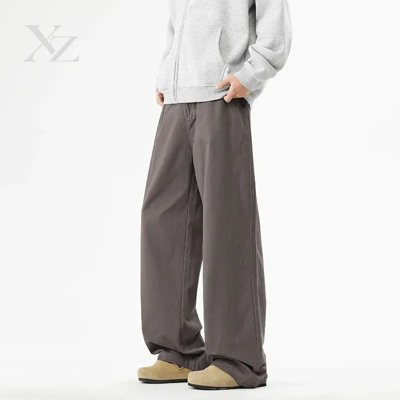 Men's Baggy Straight Jeans 100％ Cotton Comfortable Soft Casual Pants Fashion Korean White Brown Denim Trousers Male Clothing - view 3