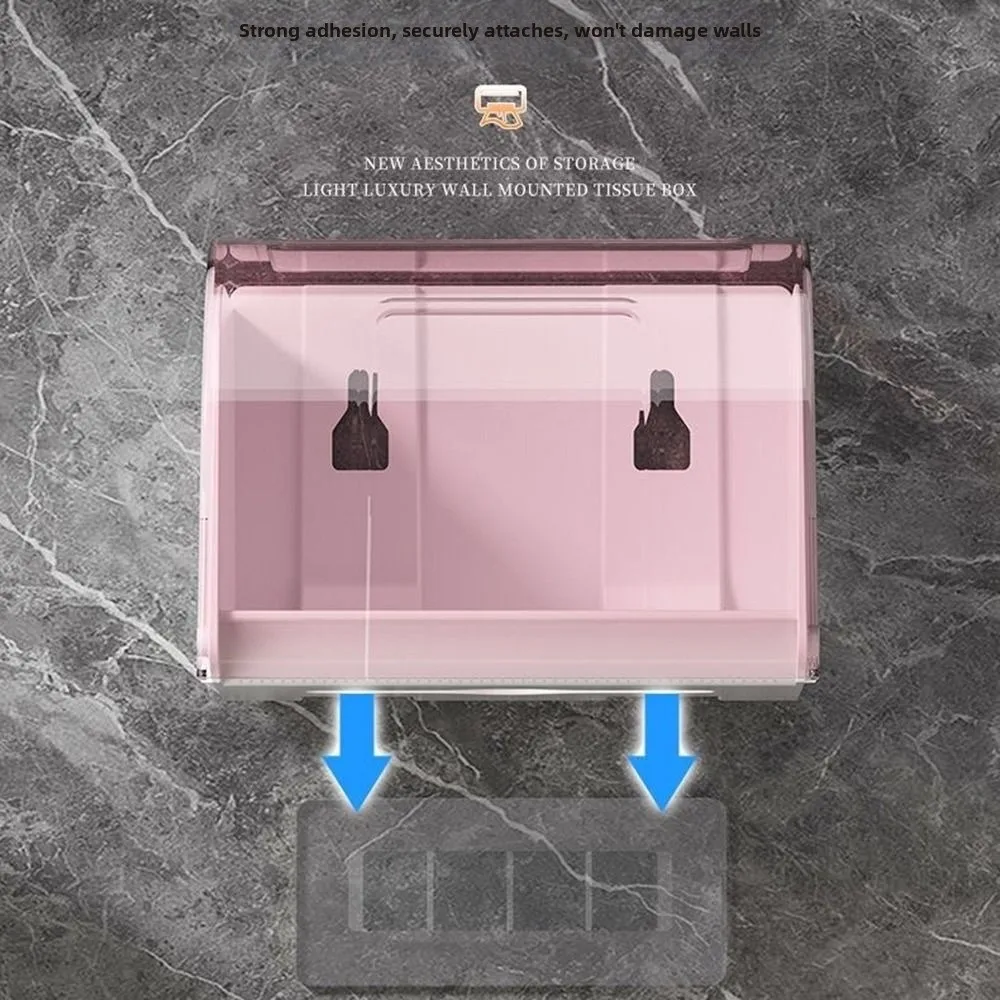 Waterproof Toilet Paper Holder Strong Bearing Capacity Flat Top Wall Mounted Tissue Case Clear Cover Self Adhesive view 2
