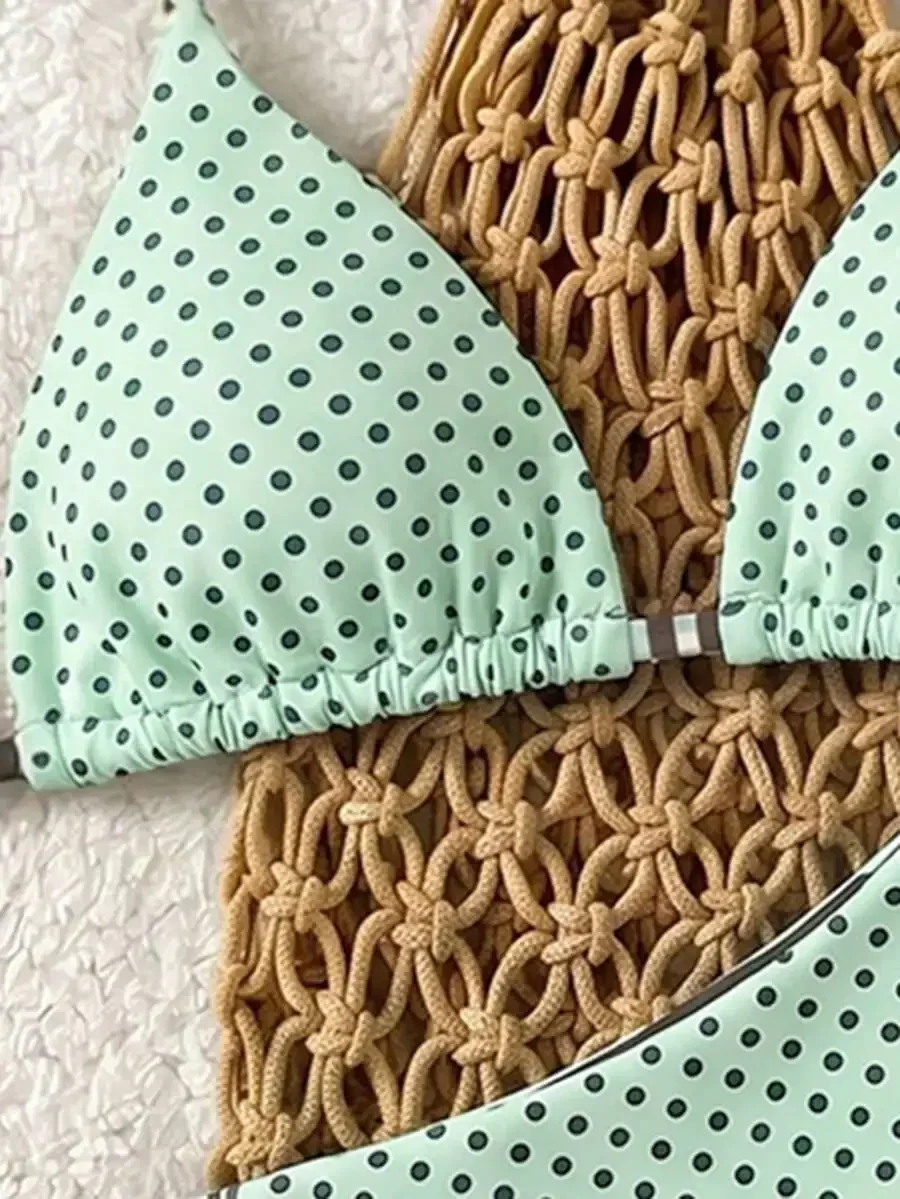

Womens 2 Piece Reversible Polka Dot And Striped Swimwear Set