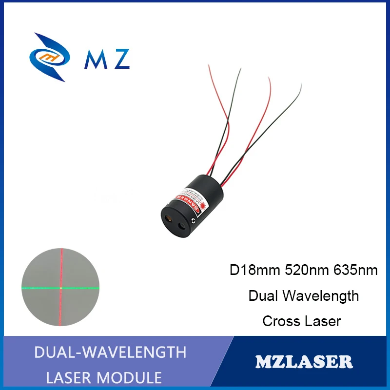 

Dual Wavelength Cross Laser Diode Module Hot Selling Compact Mini D18mm 520nm 635nm 10mw 3V Industrial Grade Machine Cross Laser