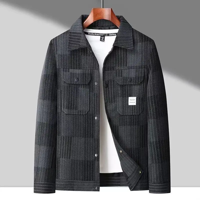 Jacket Men's Trendy Casual Men's Coat Vertical Stripe Lapel Fashion